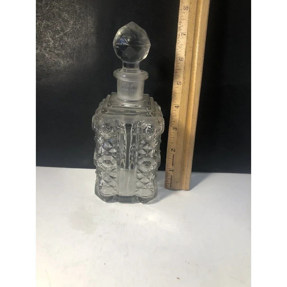 Vintage Diamond Cut Decanter Cologne Bottle Diamond Pattern Square